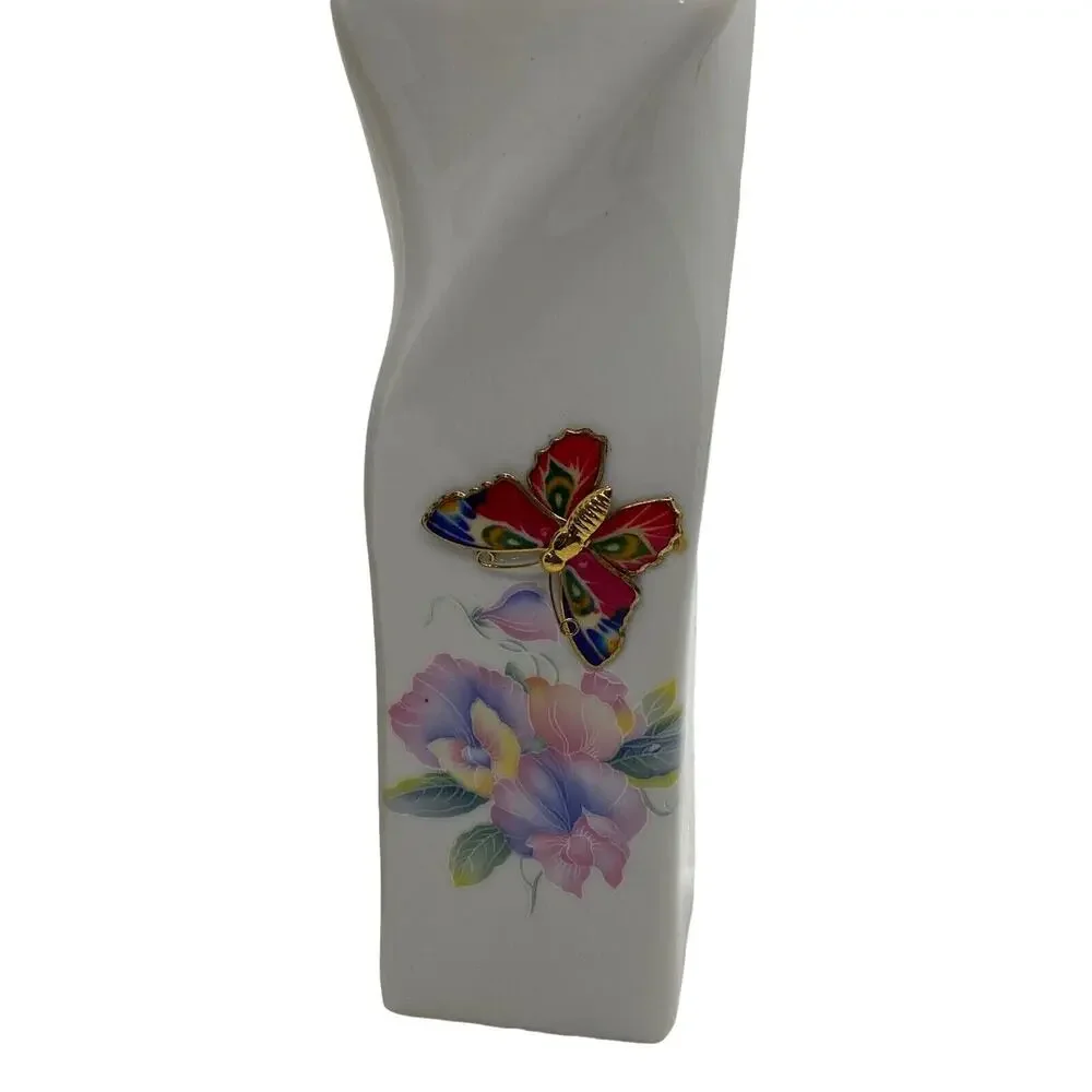 Embossed Butterfly Meadow Ceramic Vase Square Style 6 1/4
